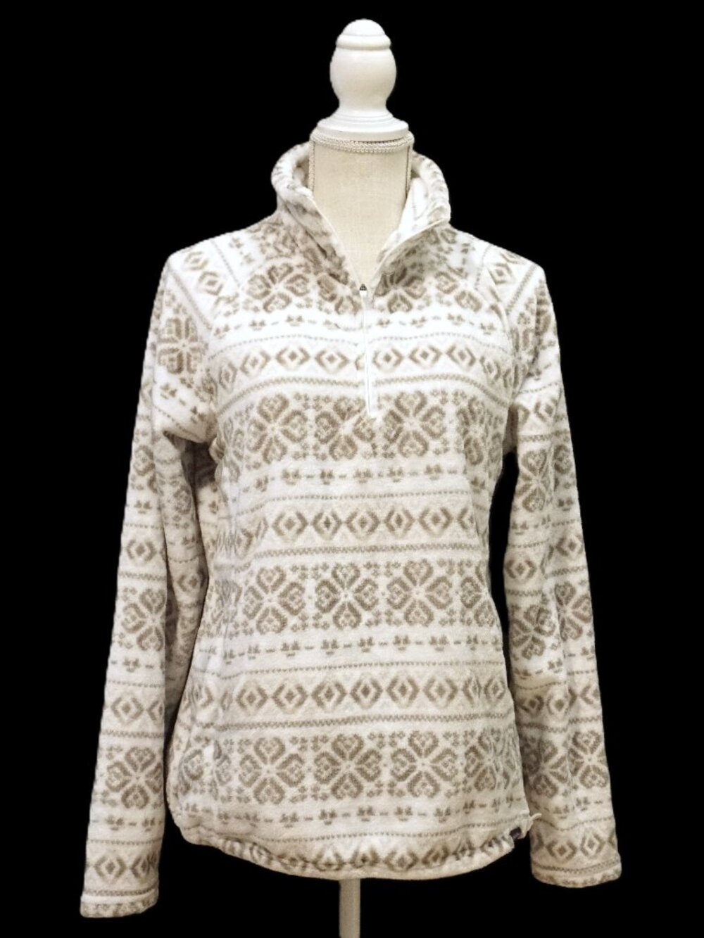 Eddie Bauer ¼ Zip Fleece Pullover Cream with Nordic Tan Pattern Women’s Medium